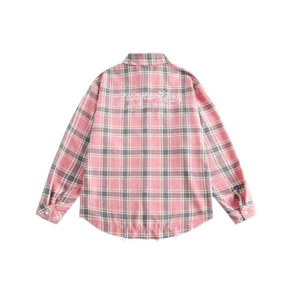 レディース*メンズ兼用·春と秋の新作レトロなチェックシャツゆったり長袖シャツ W146 14枚目の画像