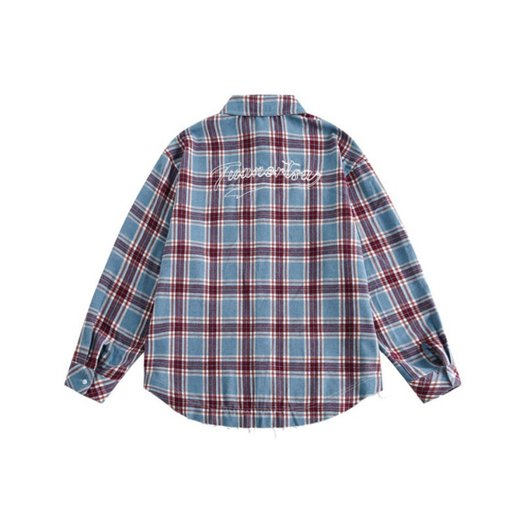 レディース*メンズ兼用·春と秋の新作レトロなチェックシャツゆったり長袖シャツ W146 12枚目の画像