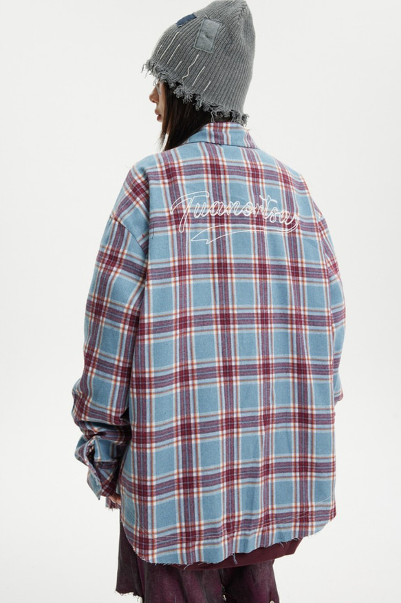 レディース*メンズ兼用·春と秋の新作レトロなチェックシャツゆったり長袖シャツ W146 9枚目の画像