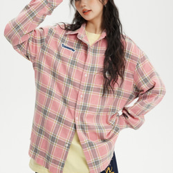 レディース*メンズ兼用·春と秋の新作レトロなチェックシャツゆったり長袖シャツ W146 4枚目の画像