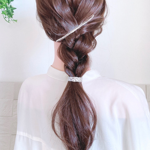 シルバー スリム バレッタ ロング ／ バー ライン ヘアピン