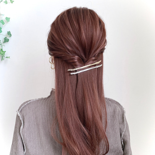 シルバー スリム バレッタ ロング ／ バー ライン ヘアピン