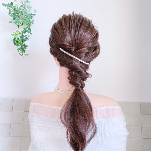 シルバー スリム バレッタ ロング ／ バー ライン ヘアピン