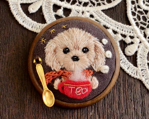 たら福福まねき犬 レモン 枝豆 ビーズ刺繍ブローチ ハンドメイド とろろくん♡ (#ポメラニアン ) . #ありがとうございました