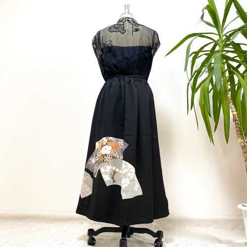 【1点物】美品　着物　リメイク　ロングスカート　黒留袖　セットアップ　2部式 着物リメイク セットアップ4点セット 黒留袖リメイク ブラウス