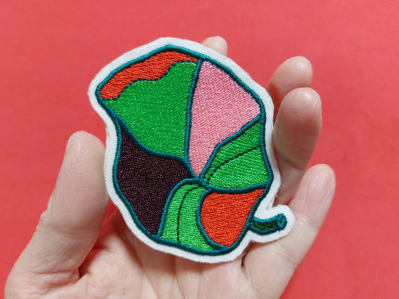 ラッパ花 ワッペン 刺繍 アップリケ 花 葉 植物 蛍光 ネオンカラー グリーン ホームメイド ピンク オリジナル 18枚目の画像