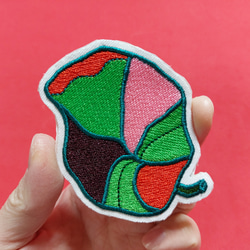 ラッパ花 ワッペン 刺繍 アップリケ 花 葉 植物 蛍光 ネオンカラー グリーン ホームメイド ピンク オリジナル 19枚目の画像