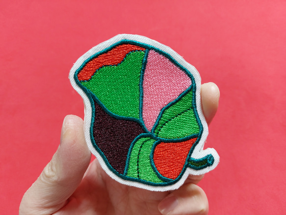 ラッパ花 ワッペン 刺繍 アップリケ 花 葉 植物 蛍光 ネオンカラー グリーン ホームメイド ピンク オリジナル 19枚目の画像