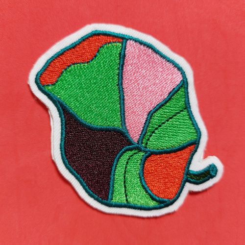 ラッパ花 ワッペン 刺繍 アップリケ 花 葉 植物 蛍光 ネオン