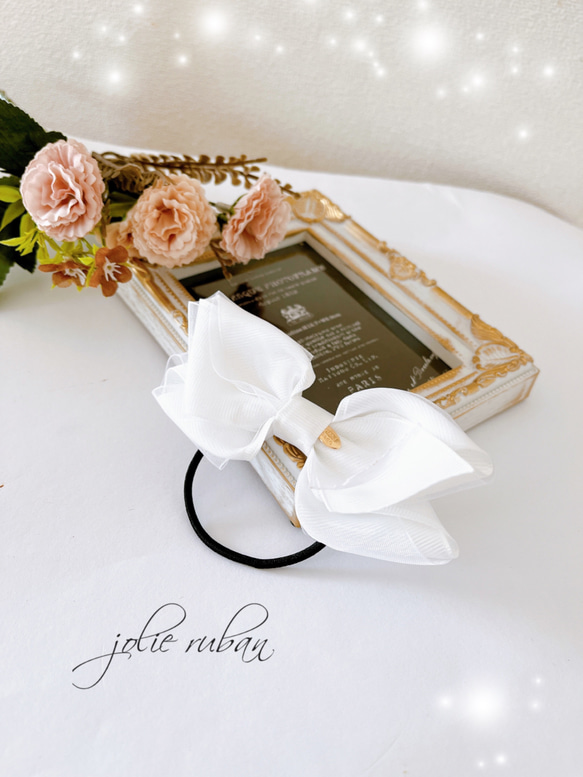 リボン ヘアゴム♡riana ribbon♡レースリボンホワイト♡ハンドメイド