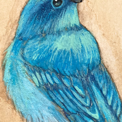 青い鳥の小さな絵 アクアマリン -Marian-　/原画　アンティーク　アート　日本画 4枚目の画像