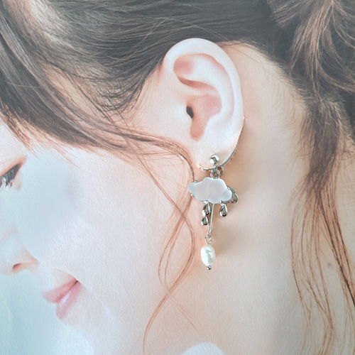 ☆b 『 雲 - cloud - 』 春 淡水パール シルバー 大ぶりピアス
