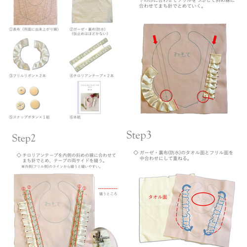 制作キット【組合せ175通り！】コーデュロイ×フリル×チロリアンテープ 