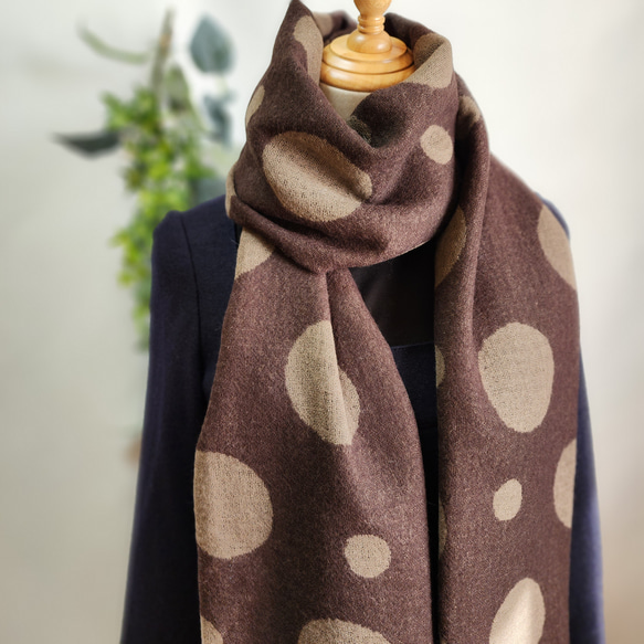 ウール ガーゼ 大判ストール フリンジ ウール100％ 【ブラウン