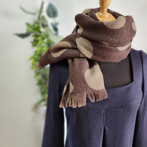ウール ガーゼ 大判ストール フリンジ ウール100％ 【ブラウン