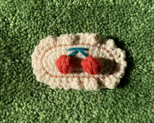 鍵編み さくらんぼ ぱっちん ヘアピン ヘアピン スーパー☆マホミヤ