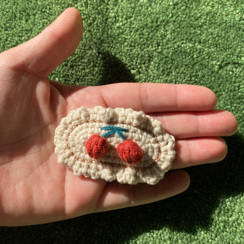 鍵編み さくらんぼ ぱっちん ヘアピン ヘアピン スーパー☆マホミヤ