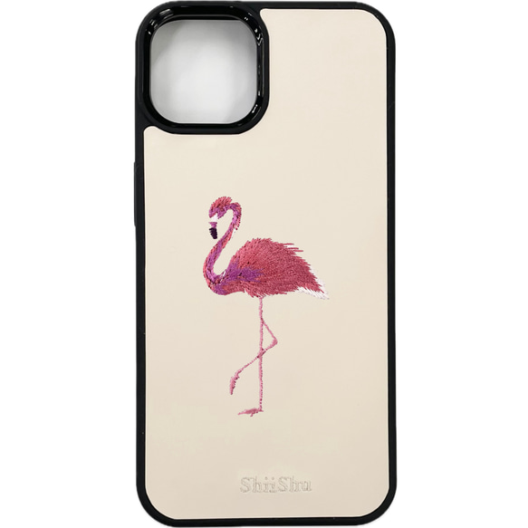【レザー刺繍スマホケース】Flamingo（フラミンゴ） 1枚目の画像