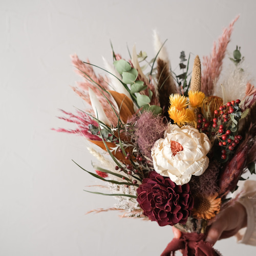 和装＊暖色のドライフラワーブーケ＊ウェディングブーケ＊ブライダル