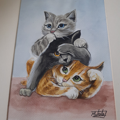 猫絵V.Miller 猫の絵 301 水彩画 原画 ポストカードサイズ｜Yahoo!フリマ（旧