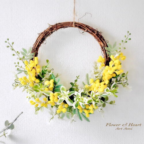 ミモザのリース◇ハーフリース◇母の日ギフト◇母の日◇