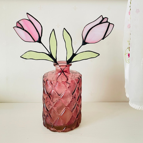 チューリップ ステンドグラス 枯れない花 ピンク 花 一輪 ギフト