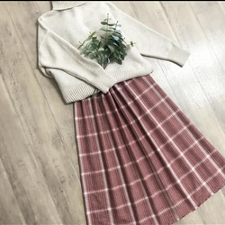 起毛くすみピンク チェック の かわいい ギャザースカート 5枚目の画像