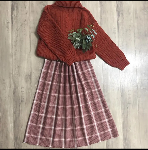 起毛くすみピンク チェック の かわいい ギャザースカート 6枚目の画像