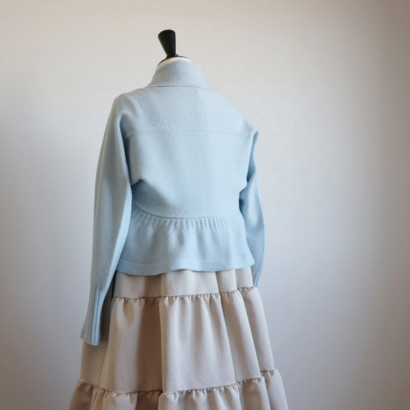 【可使用到春天◎】WHOLEGARMENT 羊絨混紡長袖波萊羅開襟衫【粉藍色】 第9張的照片