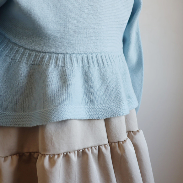 【可使用到春天◎】WHOLEGARMENT 羊絨混紡長袖波萊羅開襟衫【粉藍色】 第12張的照片