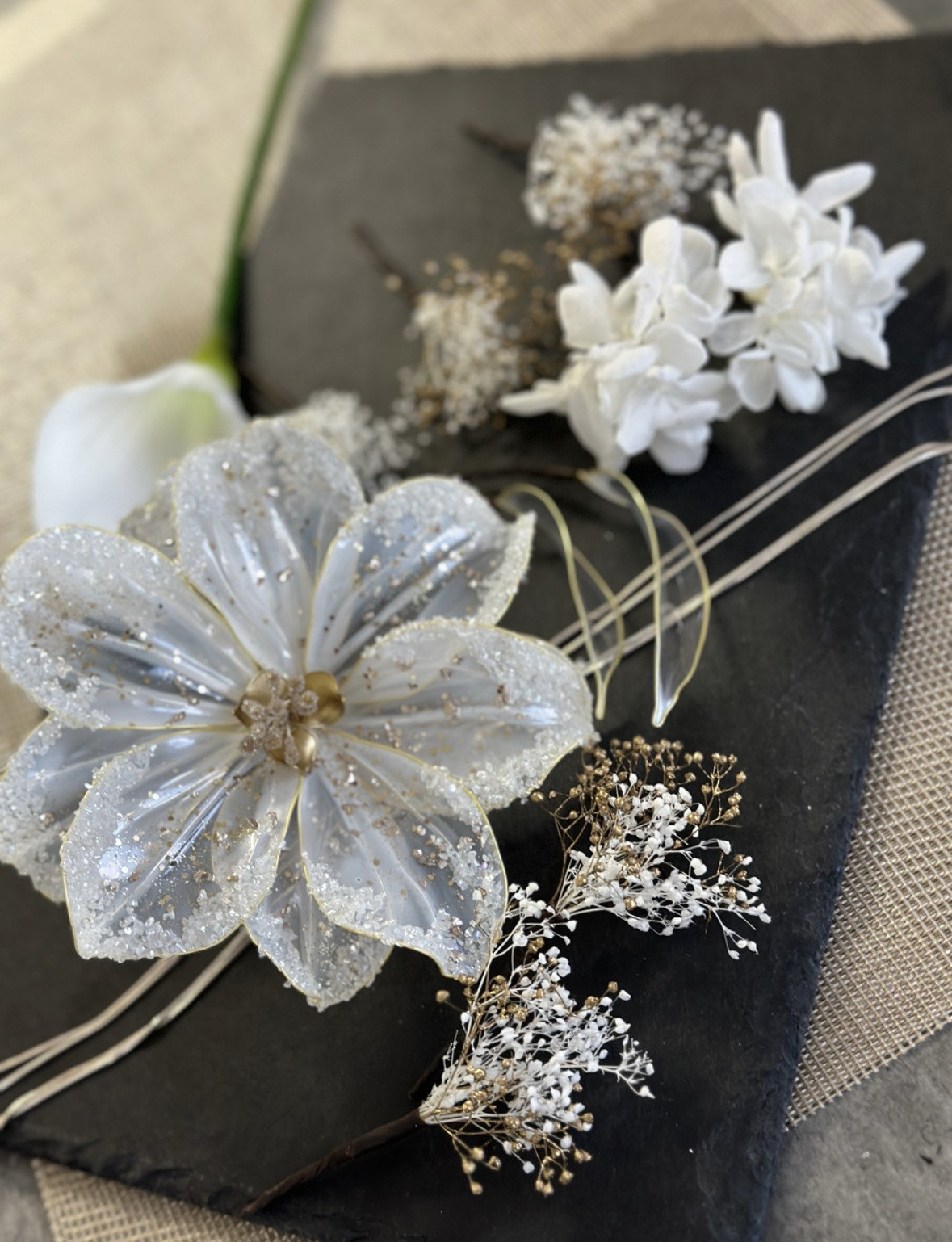 【BIG髪飾り10点セット】ウェディングアメリカンフラワー 髪飾り成人式和装結婚式 髪飾り ディップアート 大きい髪飾り