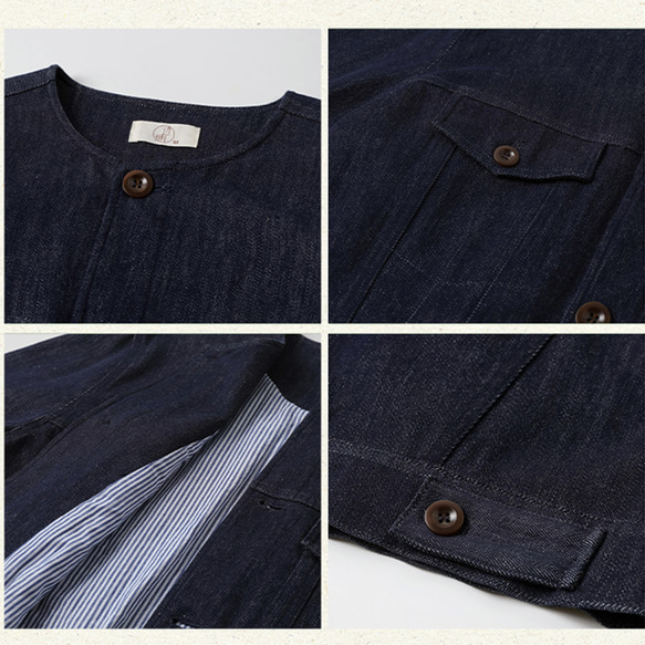 デニムジャケット　丸襟デニムジャケット　ストライプ裏地　コットン混紡　ブルー　　S-Mサイズ　S202 20枚目の画像