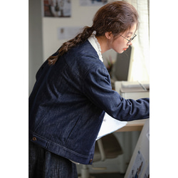 デニムジャケット　丸襟デニムジャケット　ストライプ裏地　コットン混紡　ブルー　　S-Mサイズ　S202 8枚目の画像
