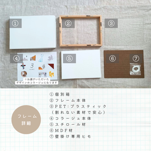 A4フレーム】額縁 コラージュアート『もふもふヒツジくん』 額 木製 1