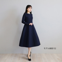 [適合任何場合] WHOLEGARMENT 合身喇叭洋裝 [海軍藍] 第2張的照片