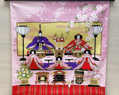 お雛様タペストリー【雛祭り】軸付きタペストリー 3月壁飾り 玄関飾り