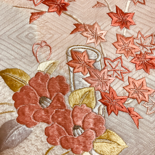 正絹】着物リメイク 豪華刺繍／絞りの訪問着ドレス&ショールのセット  