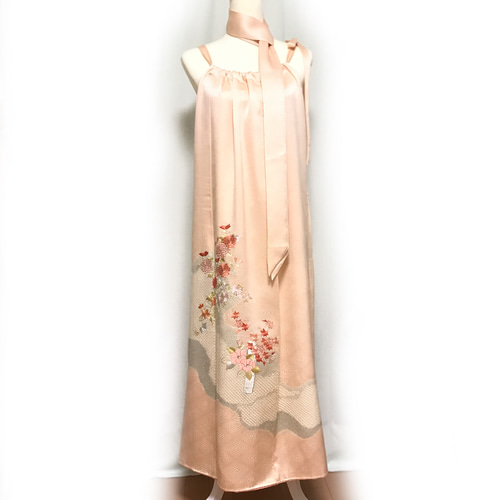 正絹】着物リメイク 豪華刺繍／絞りの訪問着ドレス&ショールのセット  