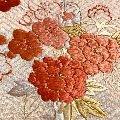 正絹】着物リメイク 豪華刺繍／絞りの訪問着ドレス&ショールのセット