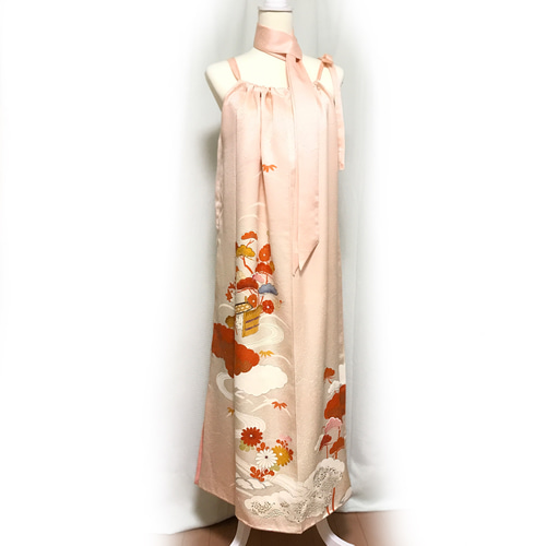 お買い得品【正絹】着物リメイク 訪問着ドレス&ショールのセット