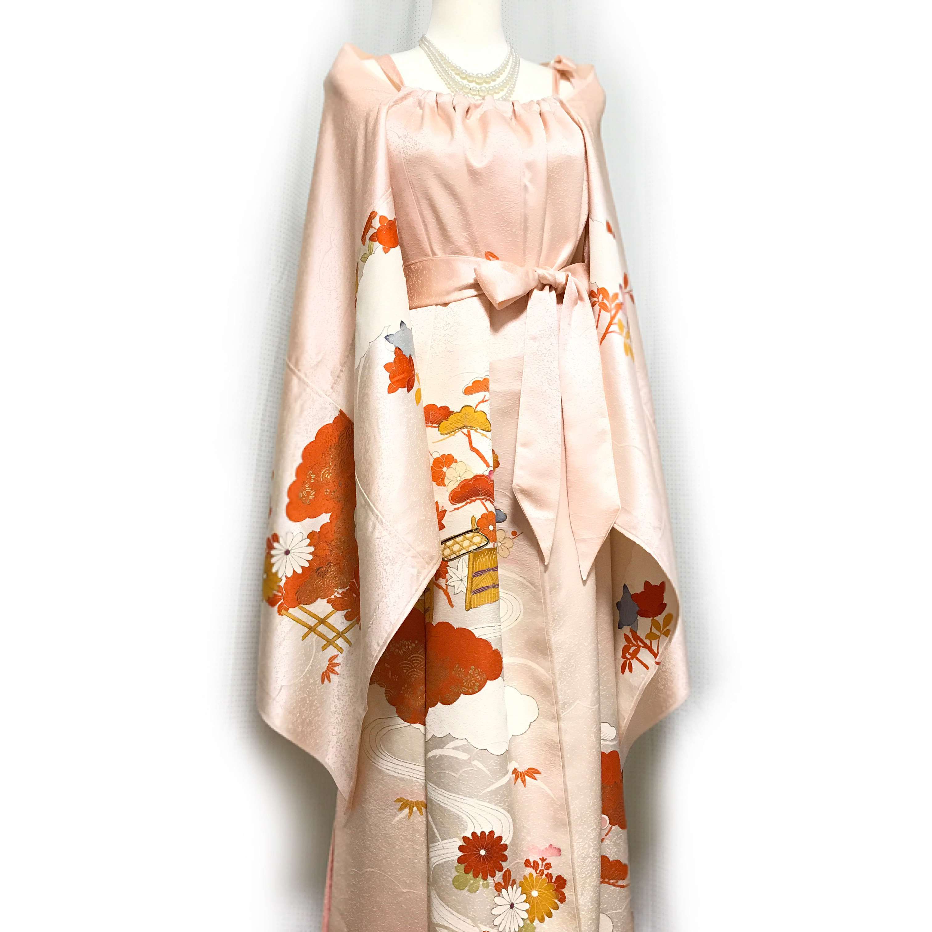 正絹訪問着からリメイクのワンピース、着丈セミオーダー 259926c27fec95ecc149916441fe92