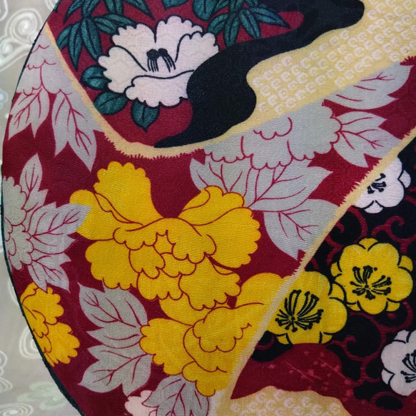 丸型ボストン大　梅牡丹椿の着物×薔薇レース 16枚目の画像