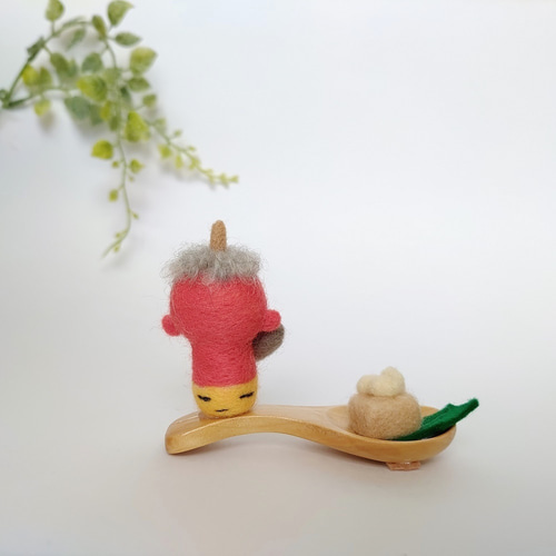 節分 金棒を持った赤鬼さんと豆(スプーンシリーズ(小)☆羊毛フェルト