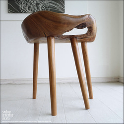 チーク無垢材 プリミティブチェアN04 イス 椅子 ベンチ 木製チェアー 天然木 手作り ナチュラル 素朴 銘木家具 4枚目の画像