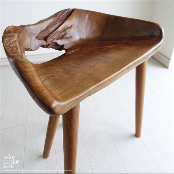 チーク無垢材 プリミティブチェアN04 イス 椅子 ベンチ 木製チェアー 天然木 手作り ナチュラル 素朴 銘木家具 1枚目の画像