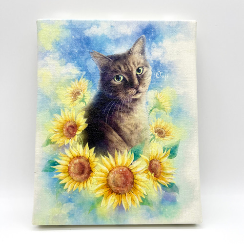 限定版■直筆サイン入り■土井彩知代■女の子とリスと犬絵画人物画 うちの子アート☆椿 のリース (デジタル水彩 犬 猫 手元供養