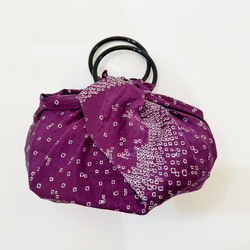 風呂敷バッグ（紫）絞りの着物生地にて制作 #01 1枚目の画像