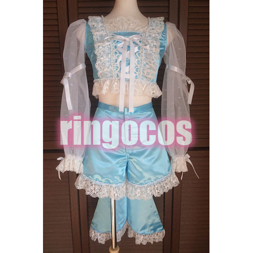 アイドル衣装 ピンク×白 編み上げリボン オリジナル ハンドメイド  