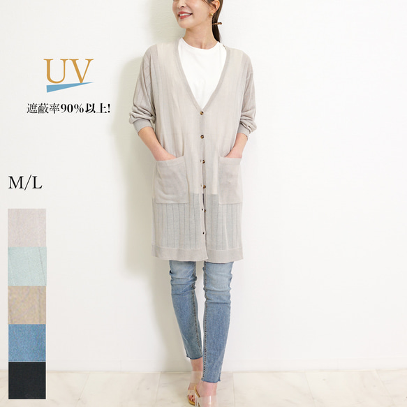 【SALE】UVカット サマーニット セミロング  カーディガン 1枚目の画像