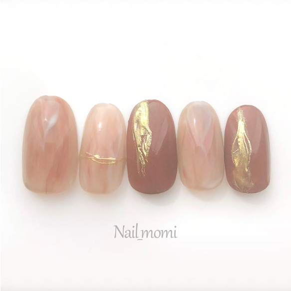 ネイルチップ うねうねブラウン卒業式成人式ちゅるん結婚式韓国  